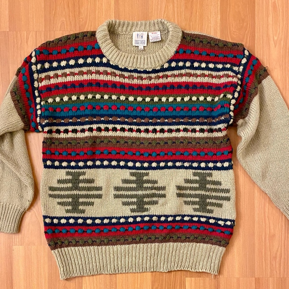 Vintage Together! 80s acrylic pom crew neck sweater
